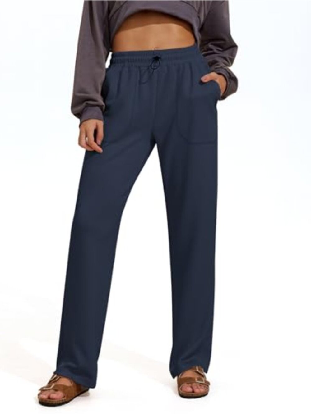 Womens High Rise Straight Leg Sweatpants Drawstring Pockets Yoga Lounge